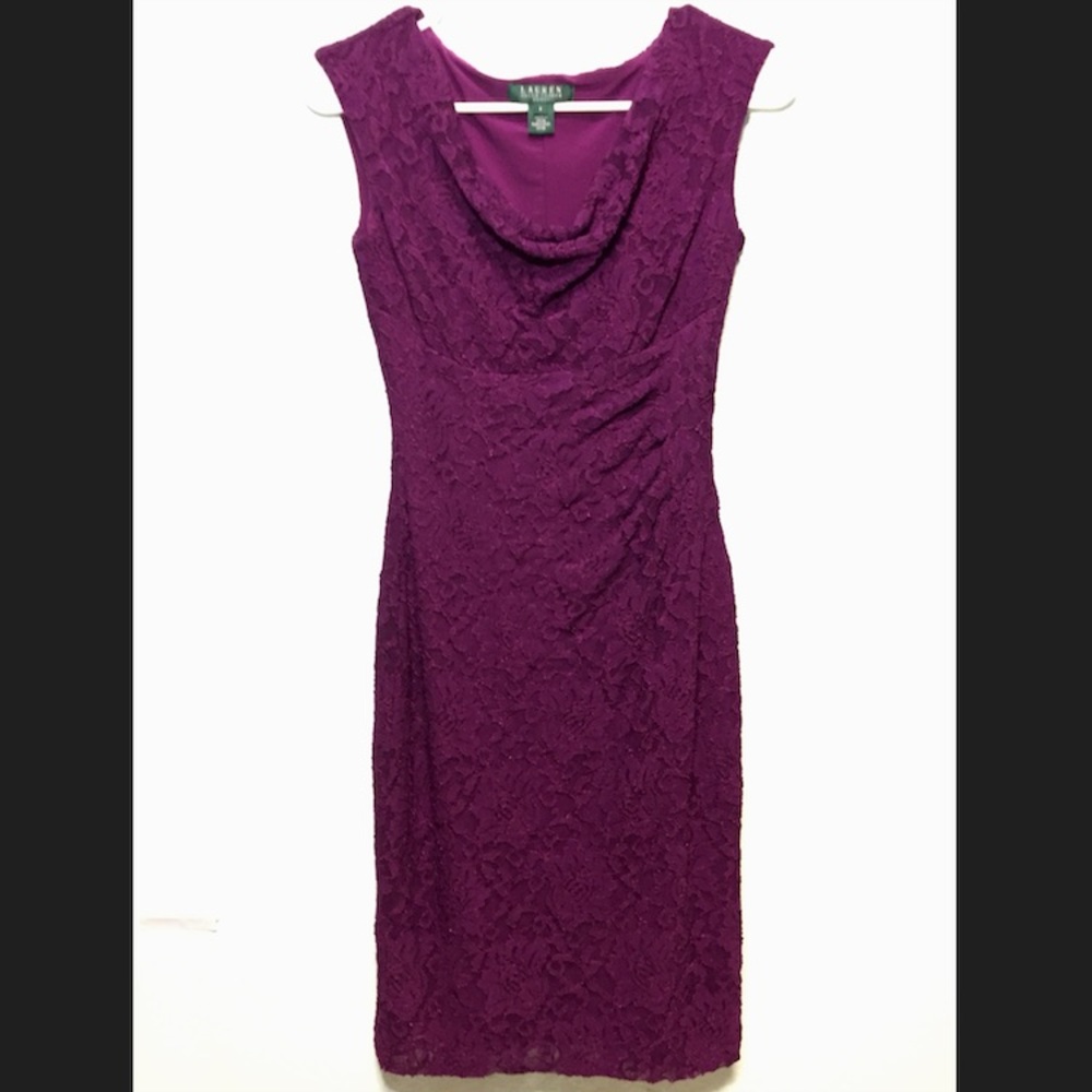 LAUREN RALPH LAUREN COWL NECK PURPLE DRESS